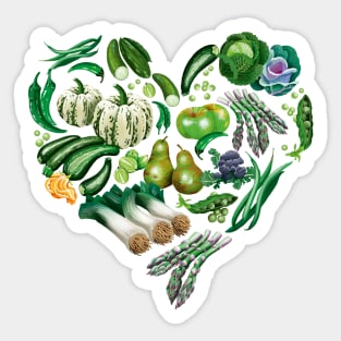 Green fruit and veg heart Sticker